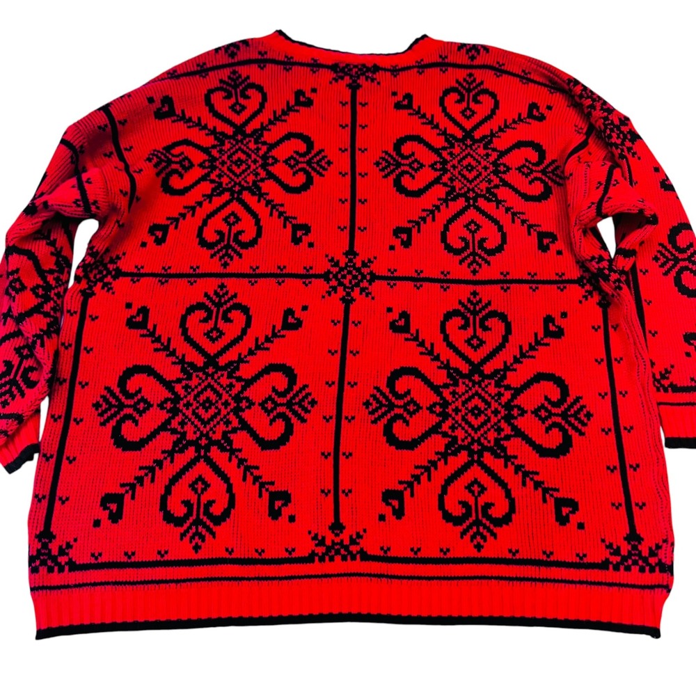 Vintage 90s Heart Sweater Sequin Oversized Red Korean‎ OSFA